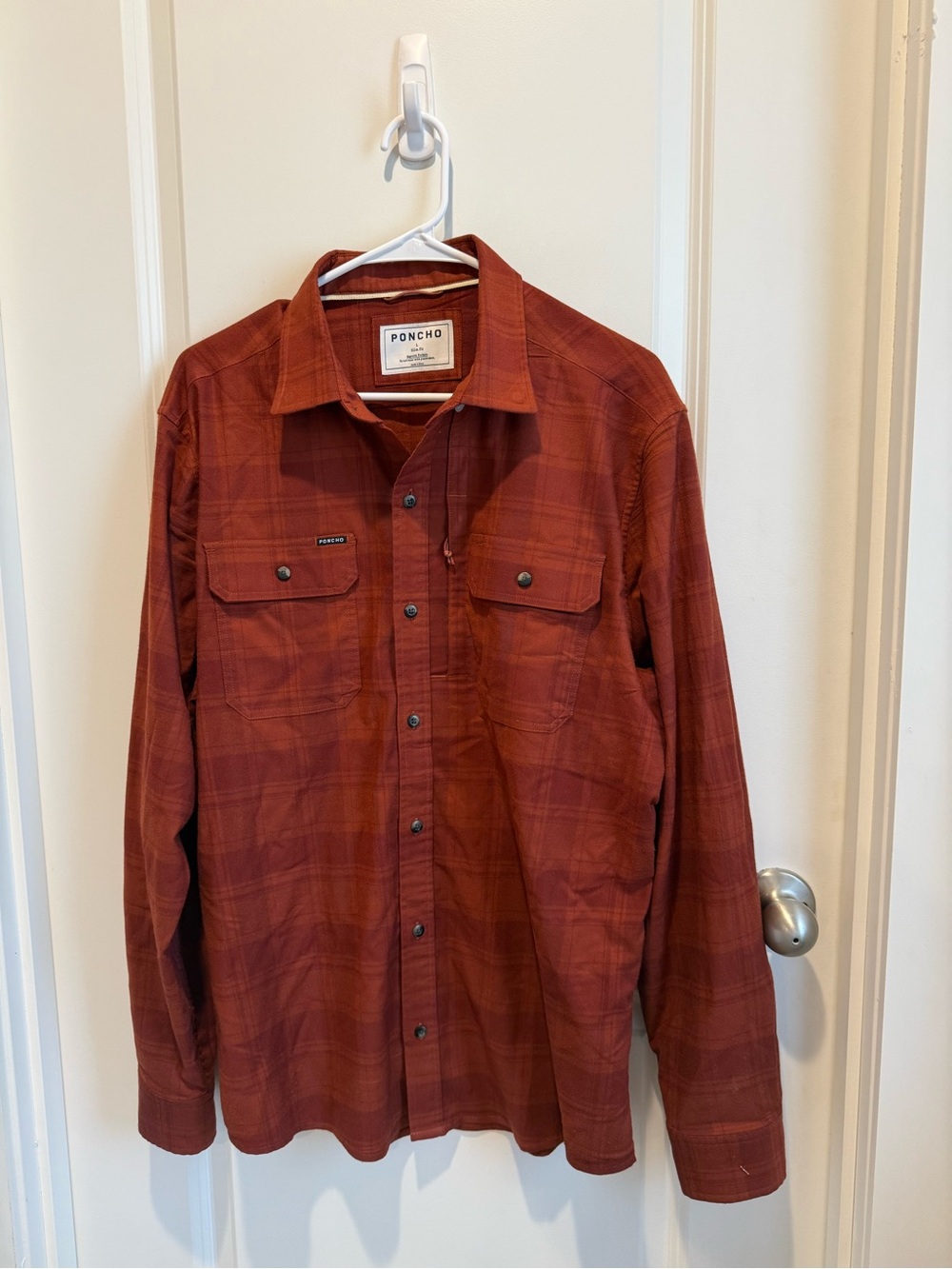Poncho Men’s Rust Plaid Button-Up Shirt Size Large NWOT
